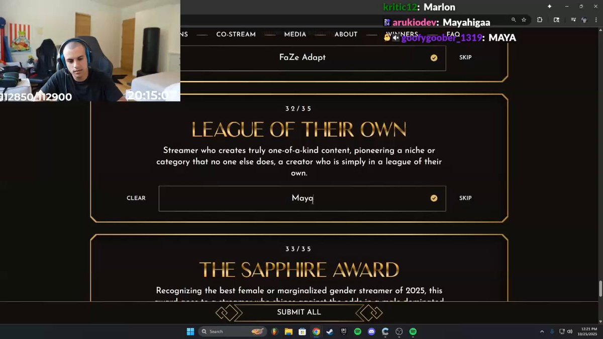 StableRonaldo voted for Cinna for the Sapphire Award! 🥹