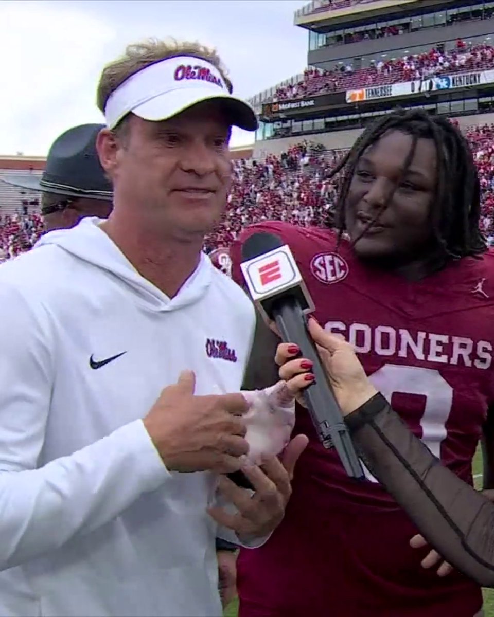 "A little quieter now than before." 🔥 Lane Kiffin was feeling it after a big-time road win over Oklahoma 😤