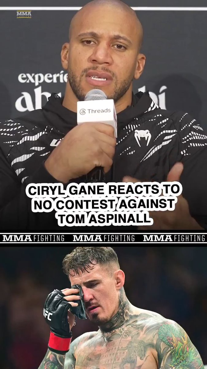 Ciryl Gane gives his immediate reaction to the eye poke that led to the No Contest against Tom Aspinall at #UFC321: "I was at first angry because I didn't want him to stop the fight, then disappointed, sad, and apologetic for the people."
