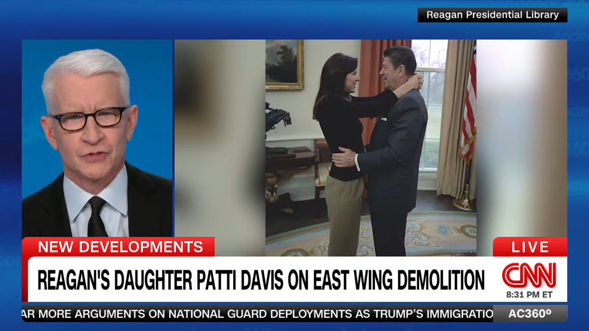 Patti Davis, Ronald Reagan’s daughter on Donald Trump’s demolition of the White House’s East Wing: “It’s just been so heartbreaking. I literally wept sometimes. It’s nothing I thought I’d ever see. That kind of destruction. It’s gone.”