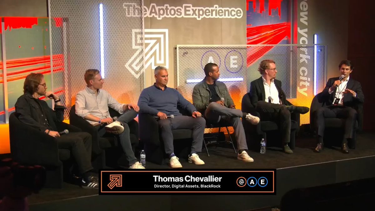 This week, another $500M of BlackRock's BUIDL landed on Aptos. Last week, BlackRock's Director of Digital Assets, Thomas Chevallier, joined us at Aptos Experience: NYC alongside Solomon Tesfaye, Thomas Cowan, Zander Rafael, Ric Golubov, and Ryan Mingo. Real World Alpha ↓