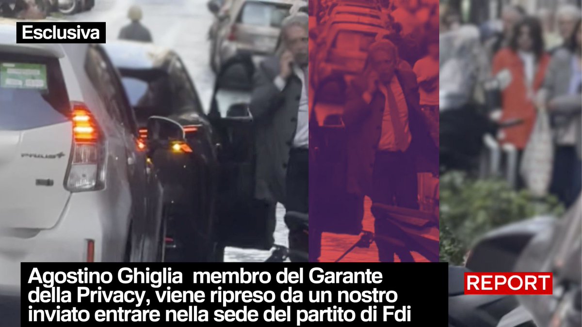 Esclusiva: Agostino Ghiglia , membro del Garante della Privacy, viene ripreso da un nostro inviato entrando nella sede del partito di Fdi poche ore dopo la sentenza che ha sanzionato Report per 150 mila euro. Ne parliamo questa sera alle 20.30 su #Rai3