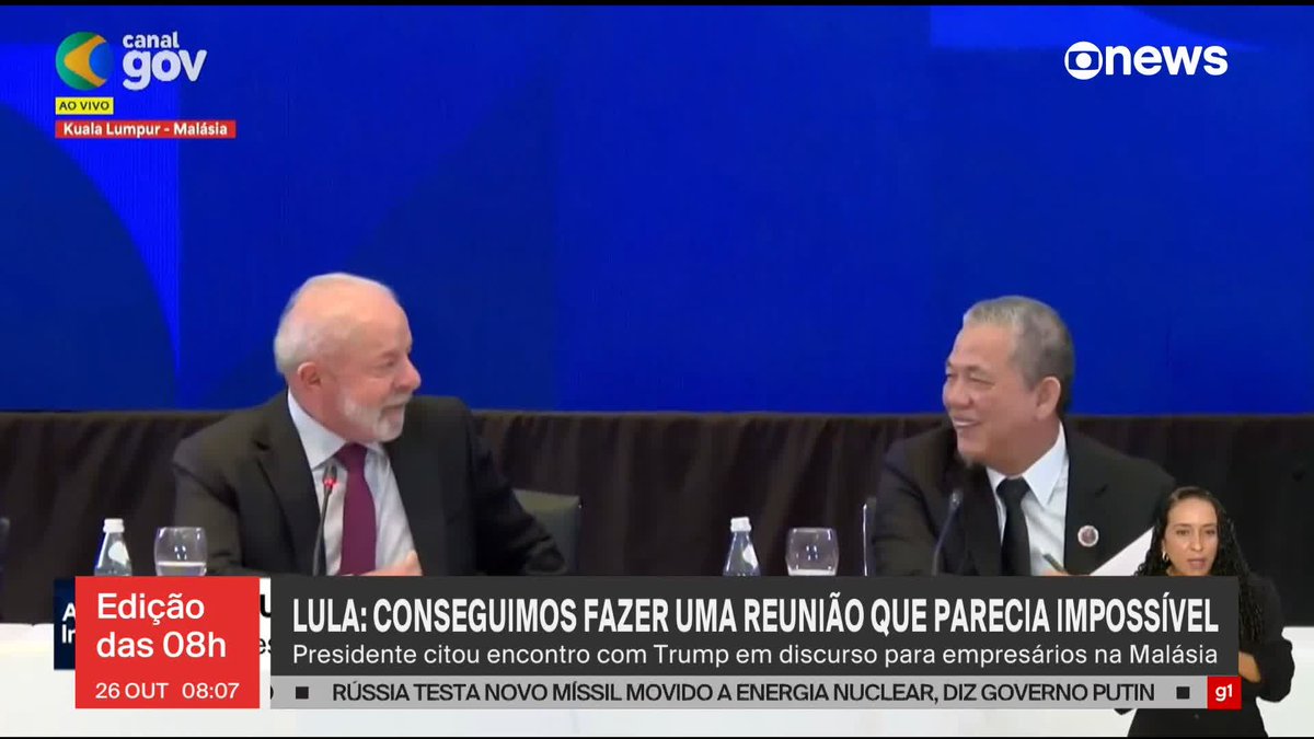 "Conseguimos fazer uma reunião que parecia impossível", diz presidente Lula após encontro com Donald Trump na Malásia, neste domingo (26). #Edição08 ➡️ Assista à #GloboNews:
