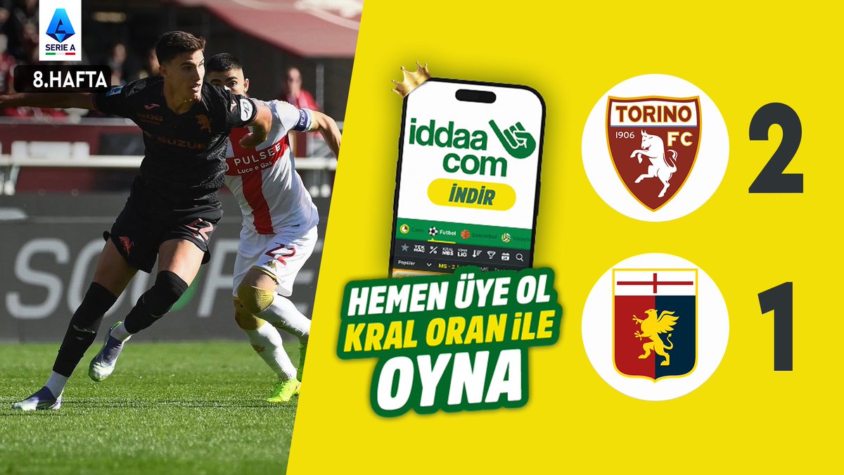 #SerieA'nın 8. haftasında Torino, Genoa'yı 2-1'lik skorla mağlup etti. 🟡iddaa 🟡