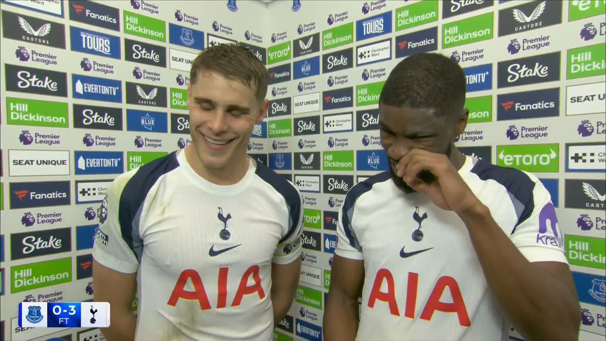 Micky van de Ven and Kevin Danso speak after Spurs' win against Everton