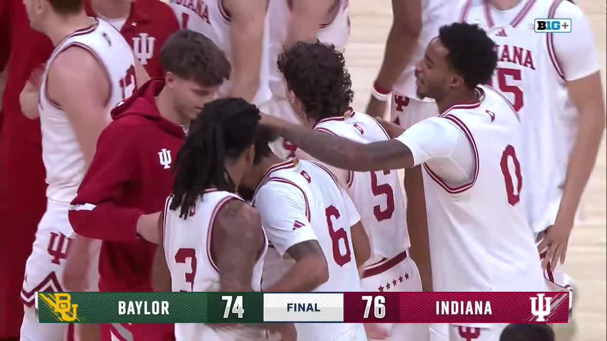 Another exhibition, another dramatic Big Ten Conference win 😰 Indiana Basketball rallies in the final seconds and holds off Baylor, 76-74.