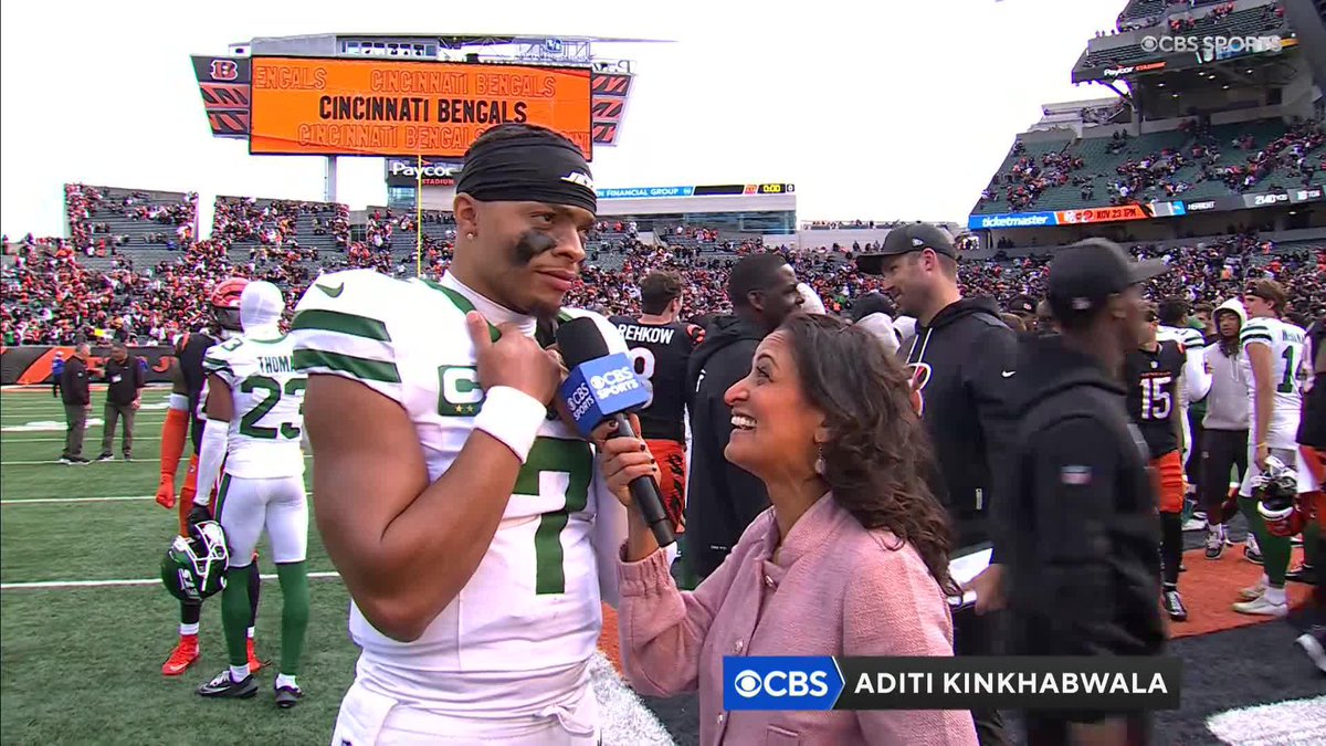 "God is good. That's all I gotta say." - Justin Fields with our Aditi Kinkhabwala after the Jets first W of the season