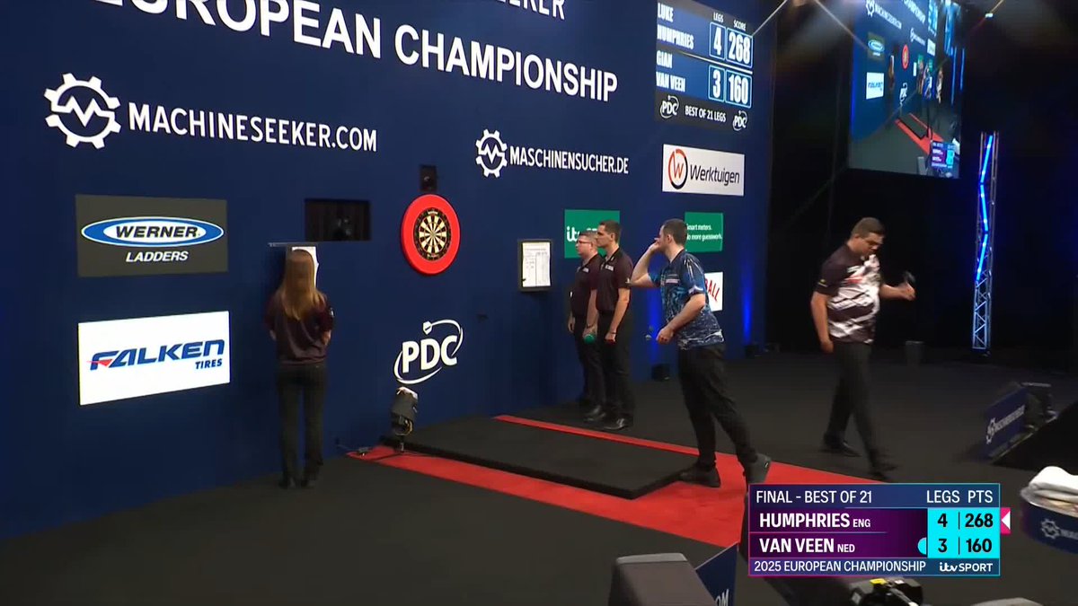 160 FINISH FROM VAN VEEN 🔥 What a finish that is from Gian Van Veen, and he's now won three in a row to level at 4-4! 📺 #ECDarts