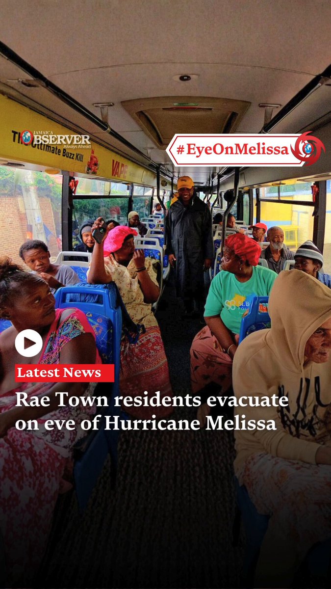 Residents of Rae Town made the decision to evacuate the seaside fishing village Sunday evening with assistance from the Mayor of Kingston, Andrew Swaby. The evacuation comes before Hurricane Melissa is expected to hit the island as a major hurricane Monday night or Tuesday morning, and is forecast to bring life-threatening storm surge, wind and rain.