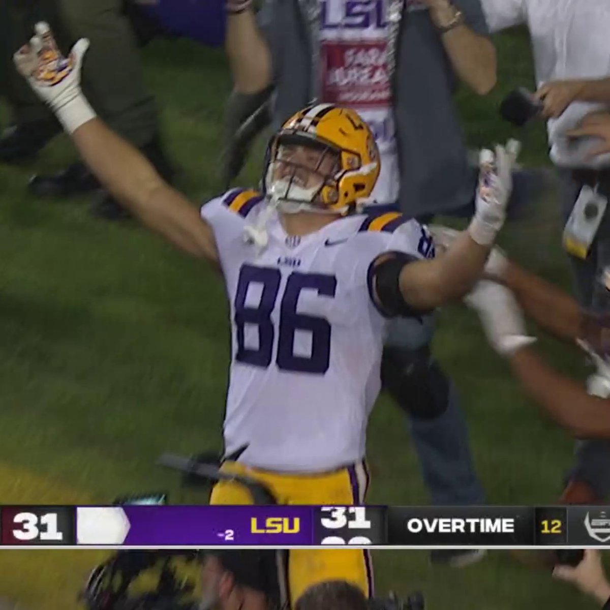 It’s tough being a coach. I’m the son of one. It’s hard when things don’t work out. So instead of dancing on Kelly’s grave, I want to say thanks for giving us what was one of my top 5 favorite moments as an LSU fan. Gutsy call. Great game. Perfect.