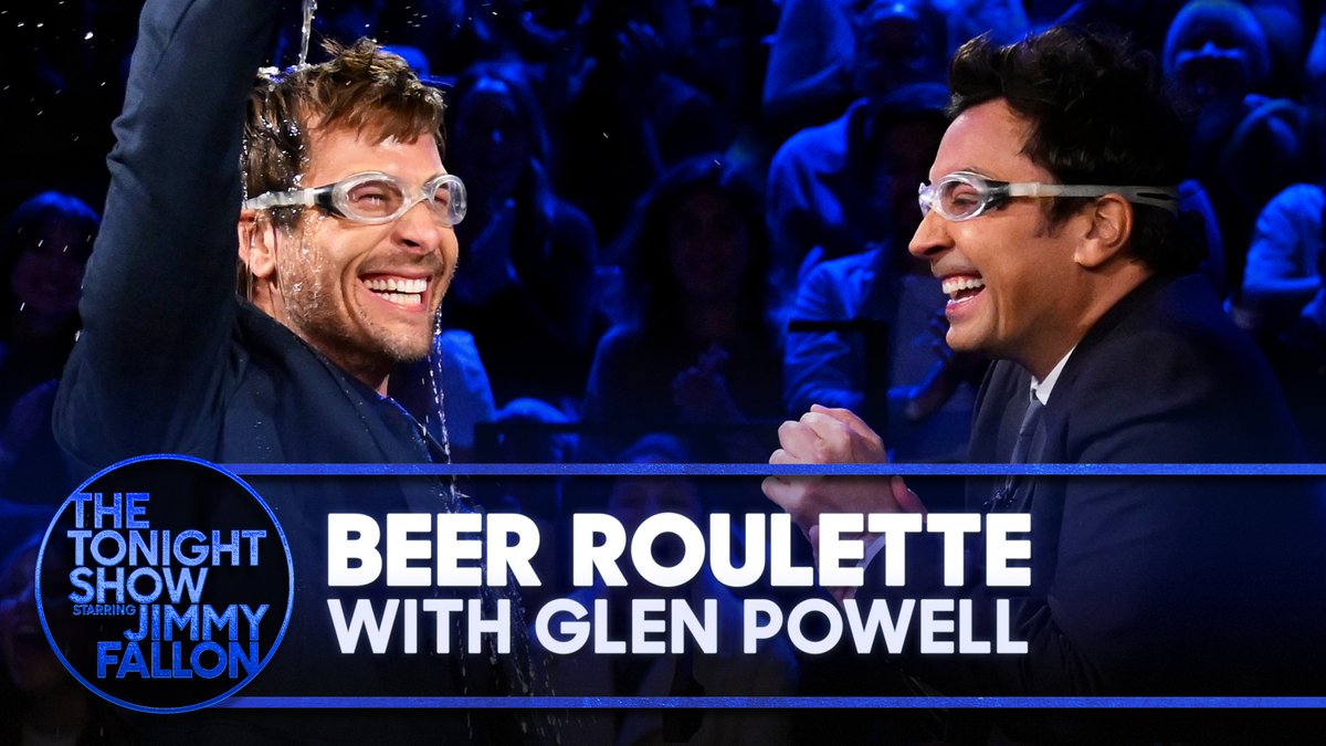 .Glen Powell and Jimmy go head-to-head in Beer Roulette! 🍻 #FallonTonight