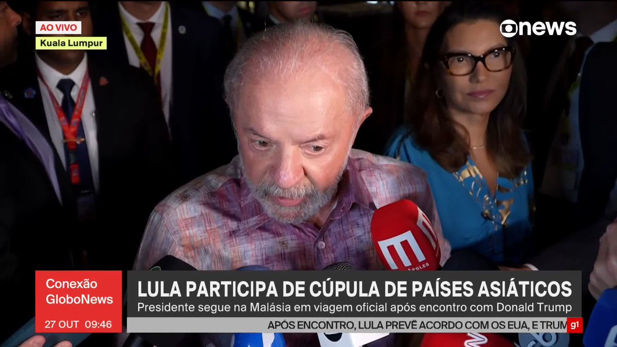 "Toda vez que tiver uma dificuldade, eu vou conversar pessoalmente com ele. Ele tem o meu telefone, e eu tenho o dele", diz Lula sobre Trump. O presidente falou com a imprensa nesta segunda (27), na Malásia. #ConexãoGloboNews ➡️ Assista à #GloboNews: