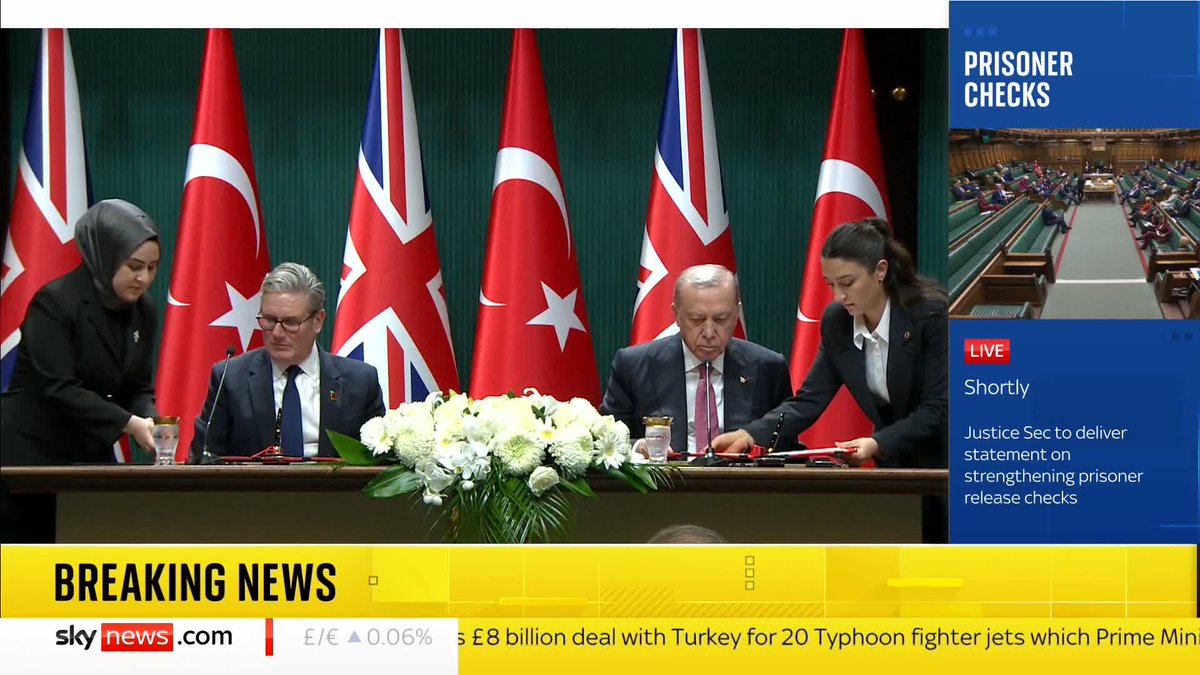 The UK has signed a Typhoon fighter jet deal with Turkey worth up to £8 billion. 📺 Sky 501, Virgin 602, Freeview 233 and YouTube