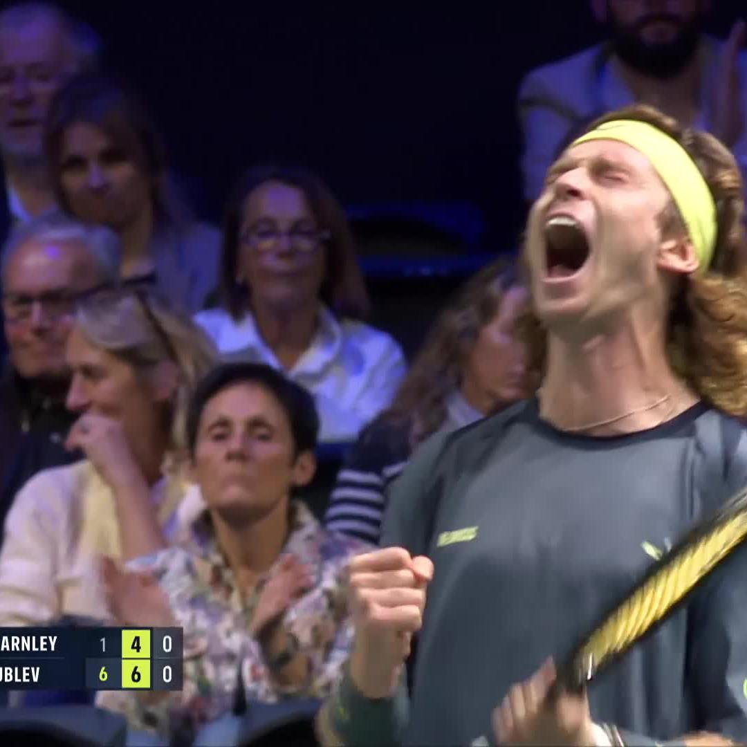 Look what it MEANS 😜 Andrey Rublev snaps a five-match losing streak with his 6-1 6-4 win over Fearnley! #RolexParisMasters