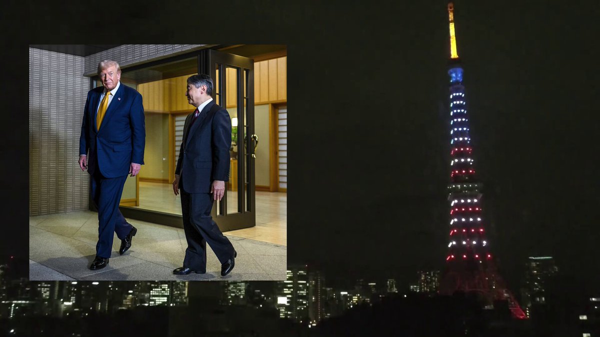 🚨 WOW! Incredible moment as Japan lit up the Tokyo Tower RED, WHITE and BLUE for President Trump Japan's new right-wing PM Sanae Takaichi and Trump are going to be GREAT allies! 🇺🇸🇯🇵