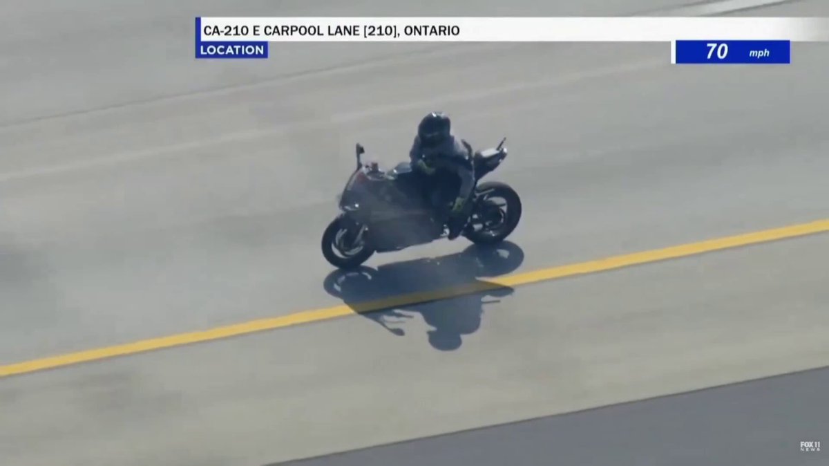 BREAKING VIDEO: Police chase suspect on motorcycle airlifted to hospital after being struck by vehicle near Rancho Cucamonga, Calf. The suspect was wanted in connection with the shooting of a San Bernardino County Sheriff's deputy.