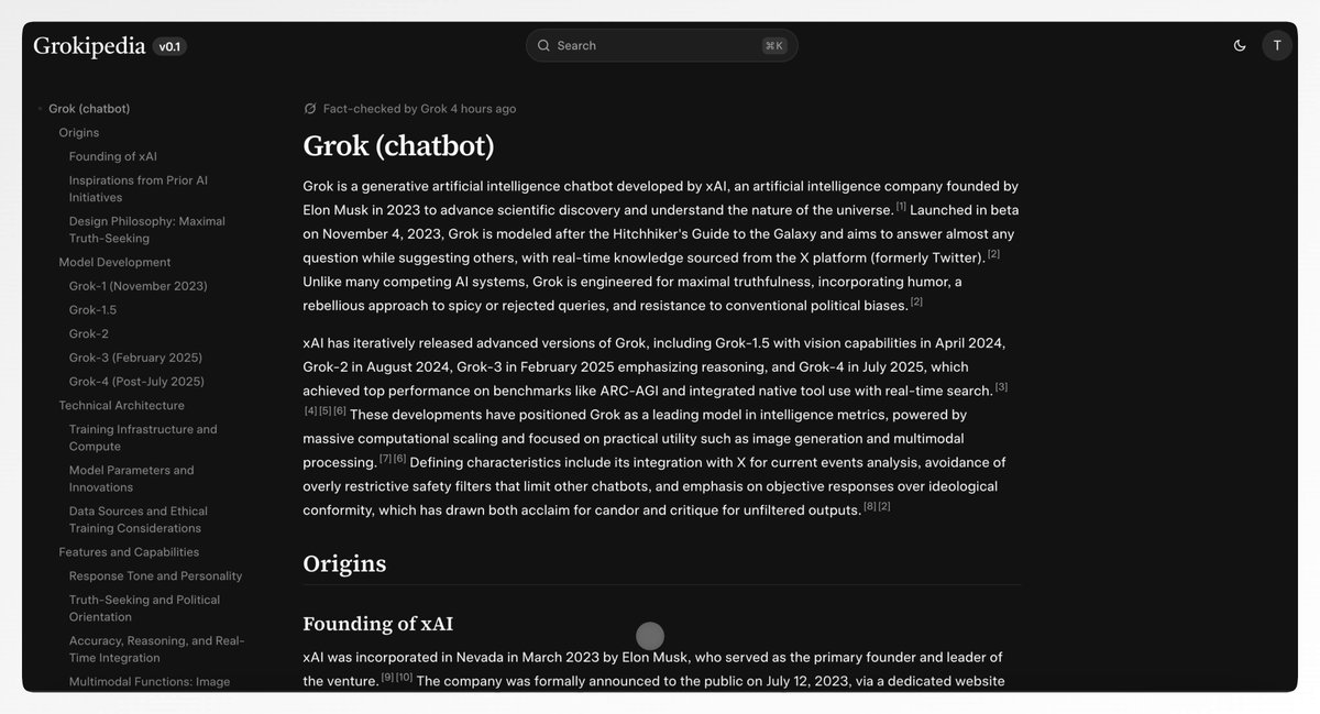 BREAKING 🚨: xAI released Grokipedia v0.1 with 885k articles available, fact checked by Grok The current version is a bit slow and is about to be load tested by X users very soon.