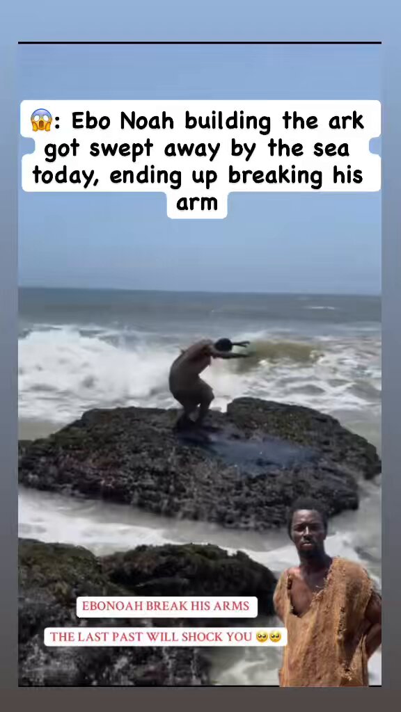 😱: Ghanaian seer Ebo Noah, building an ark due to his belief in floods destroying Earth this December, was swept away by the sea today, ending up breaking his arm. Please pray for him to regain his strength to build more arks.