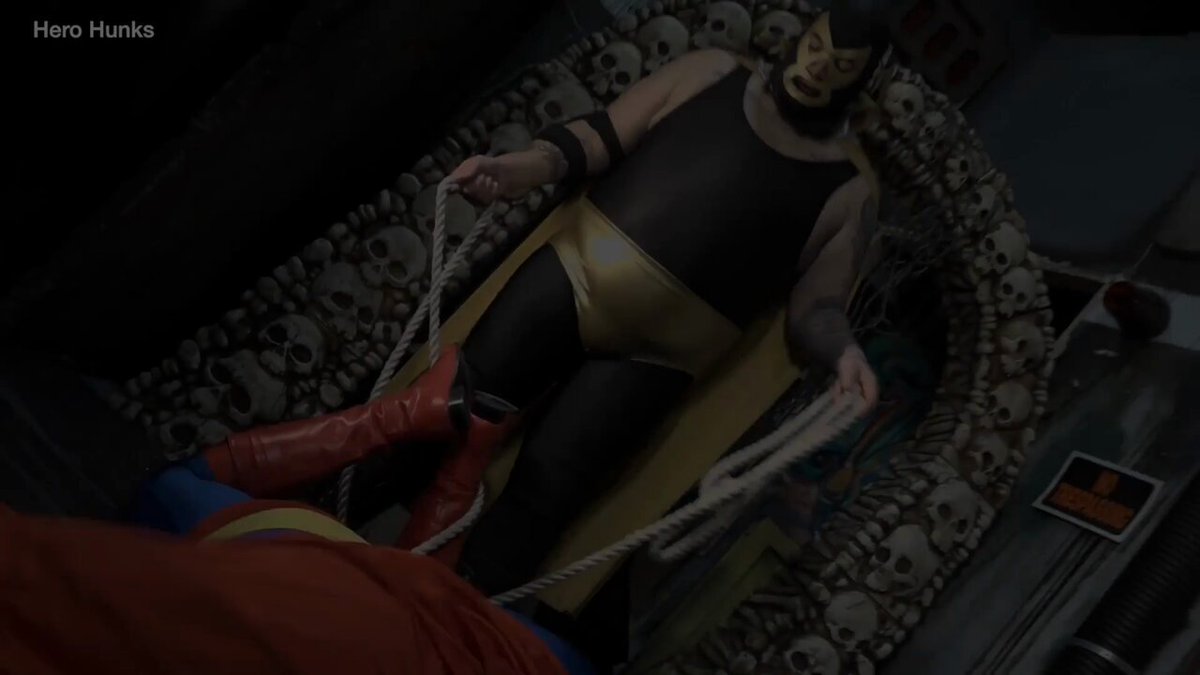 Steel Man (Drew Harper) Stripped and Double Teamed! Bound at his hands and wrists, what chance does Steel Man have against Golden Terror and Golden Wheeler (Jaxton Wheeler)? DOWNLOAD NOW TO FIND OUT! #goodvsevil #heroworship #ropeplay #submission