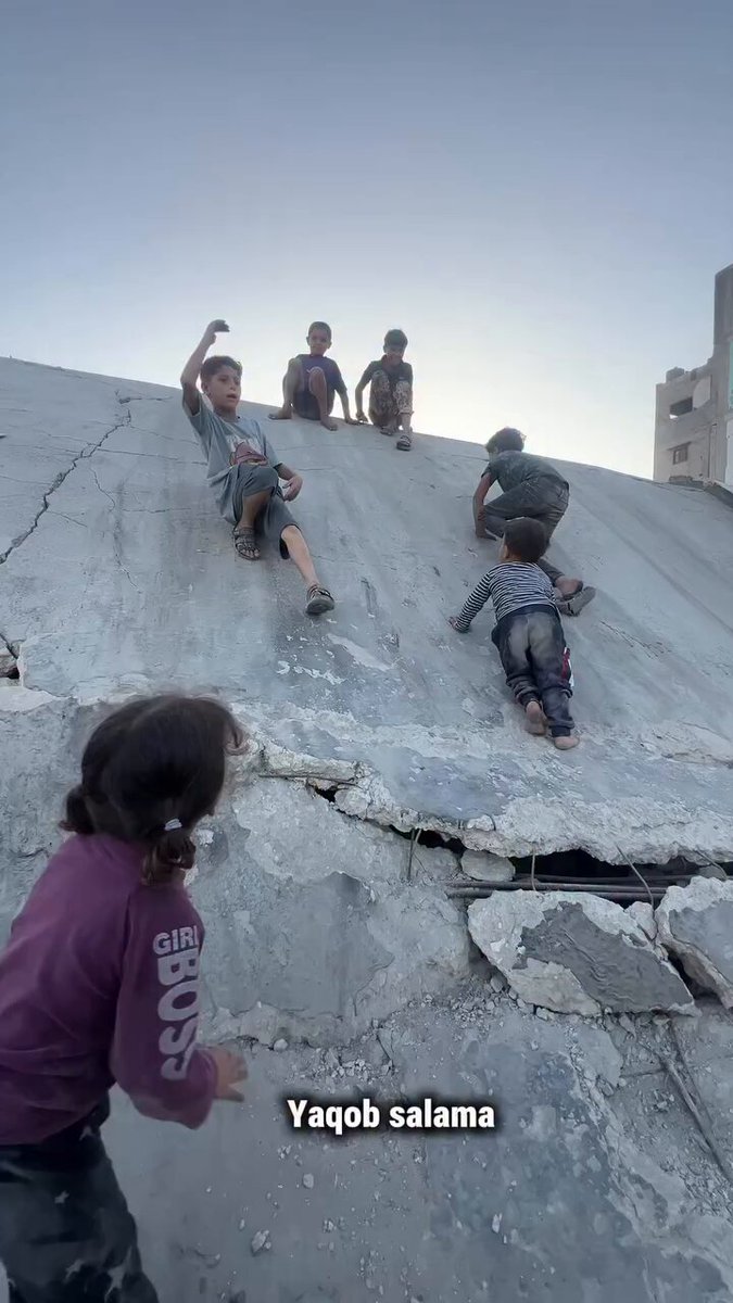 Despite all they have been through-the rubble, the war, the fear- the children of Gaza return to life once more. They laugh, they run, they play atop what remains of the pain, as if telling the world: we are stronger than destruction; we are the children of life.