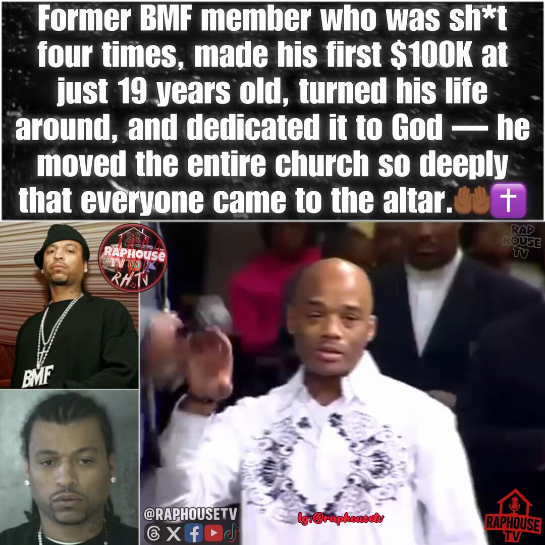 Former BMF member who was shot four times, made his first $100K at just 19 years old, turned his life around, and dedicated it to God — he moved the entire church so deeply that everyone came to the altar.✝️ God is Good. 🤲🏾