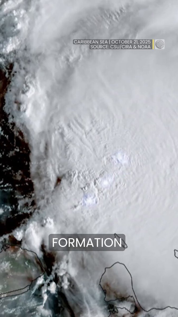 Satellite imagery shows Hurricane #Melissa's growth from its formation on October 21 to a Category 5 hurricane through October 27, 2025. #HurricaneMelissa