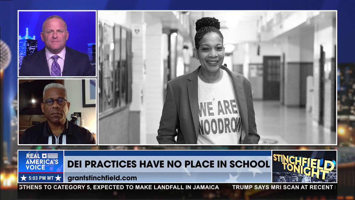 DEI PRACTICES HAVE NO PLACE IN SCHOOLS “This principal was not addressing the character of students; she was addressing only one thing, the color of their skin...Here we have once again, this leftist indoctrination of our students and this exclusionary, racist, discriminatory nature of this… principal.” - Allen West Grant Stinchfield