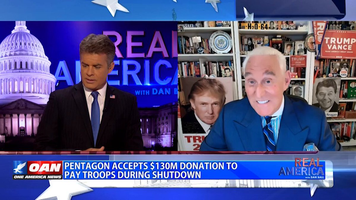 Tonight, on Real America w/ Dan Ball - Republican Strategist Roger Stone Roger Stone - How long will democrats, led by Sen. Chuck Schumer, continue to hold America hostage over health care for illegal aliens? Watch OAN Live: