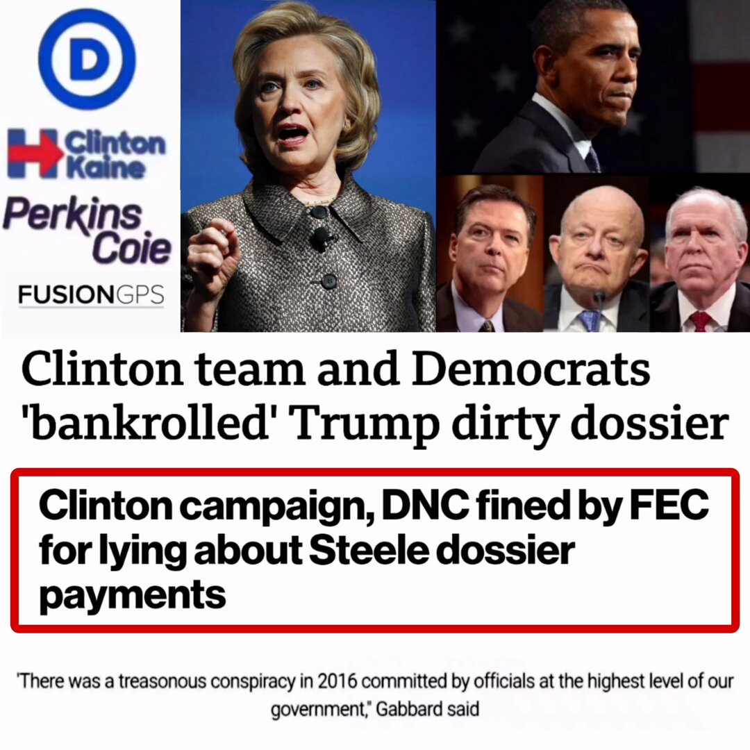HILLARY CLINTON'S campaign financed EX-BRITISH INTELLIGENCE AGENT from MI6 who specialized in Russian intel to come up with the STEELE DOSSIER to frame and run a coup against President Trump. The Clinton team and the DNC bankrolled the dirty dossier and then was fined by the FEC for lying about the Steele dossier payments. "I will tell you that they are very dishonest people, I think they're crooked as hell, and a... Maybe they have to pay a price for that. I believe they a truly bad people and dishonest people, so whatever happens, happens." - President Donald J. Trump Christopher Steele, a former British MI6 Intel Officer with a specialty in Russian Intel was hired by Fusion GPS, "which is a Washington DC research firm," who were hired by Perkins Coie, who was the law firm representing the Hillary Clinton campaign and the DNC Committee. This guy essentially worked for Hillary to put together an opposition research assessment on Donald Trump, which many campaigns do. BUT, what they can't do is use that research to prosecute a political opponent, especially when the entire dossier was made up to literally run a coup on a duly-elected President of the United States. This is TREASON. Planned, coordinated, engineered, and executed treason. They will pay a price, their time is coming.