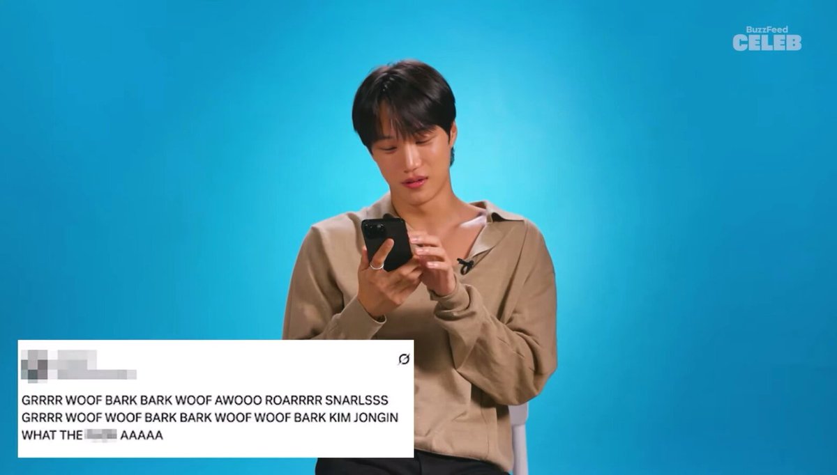 Kai reading out a thirst tweet barking at him 🫣 🐻 You guys, is this accurately expressing your thoughts? 🐻 “GRRRbabaWOOFaa$&amp;&amp;);&amp;@@!!”? #KAI #카이 #カイ #金钟仁 #엑소카이