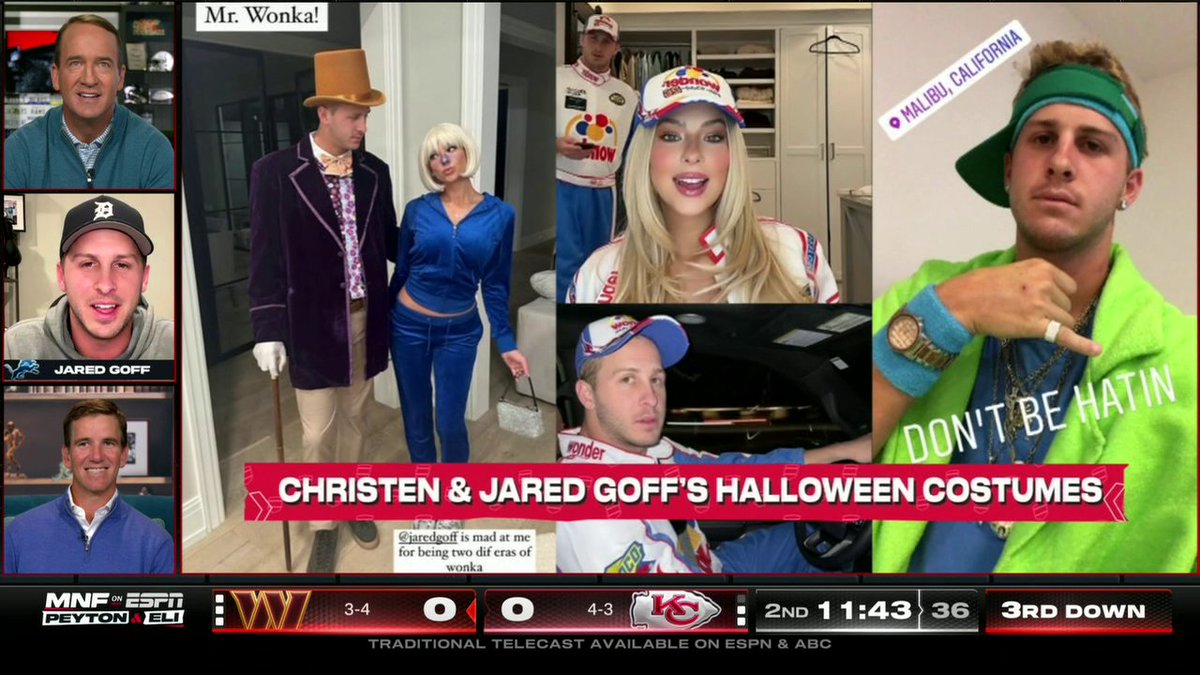 Jared Goff and his family are going to be the characters from Ratatouille for Halloween 🐀🔥 Watch the ManningCast on ESPN2 and the ESPN App 🏈
