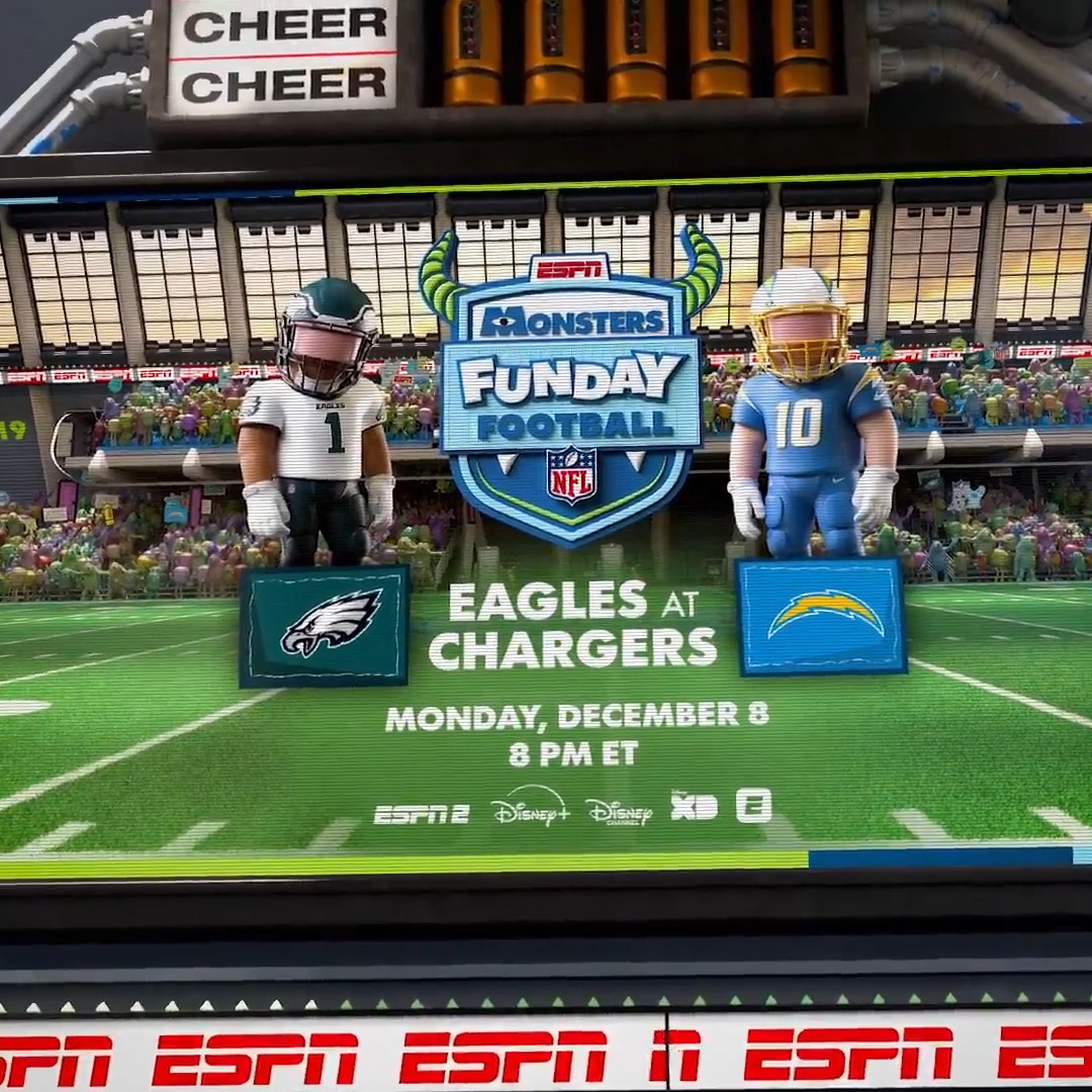Eagles vs. Chargers. Monsters Funday Football edition 👀 Watch exclusively on ESPN2, Disney+, Disney XD, Disney Channel and the ESPN App on Dec. 8