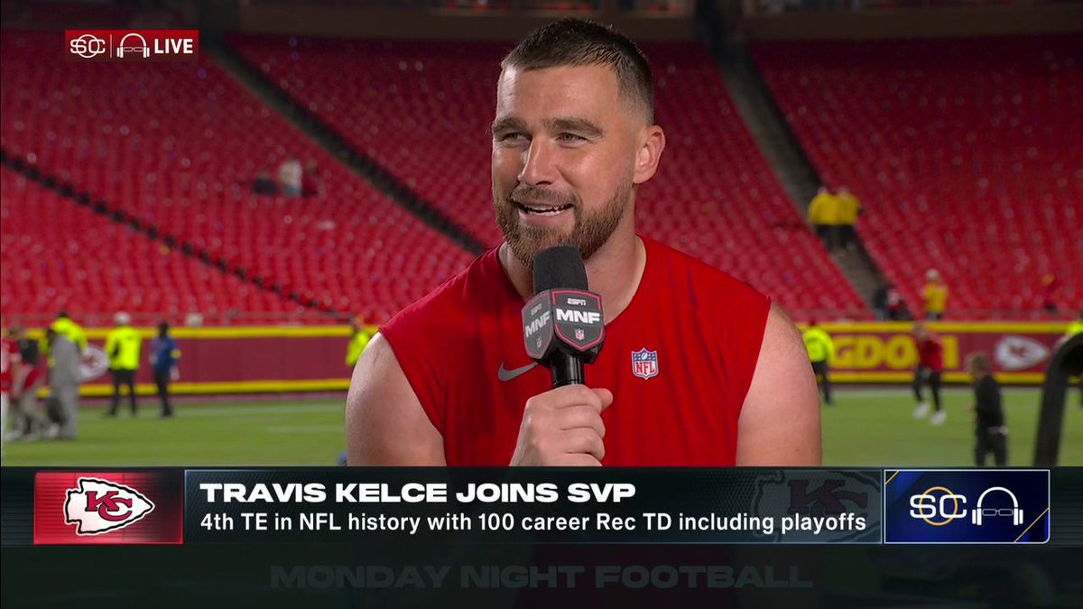 "We're cherishing every single one of these games, not knowing how long we'll be able to do this." Travis Kelce talks to Scott Van Pelt after a record-breaking performance vs. the Commanders 🙌