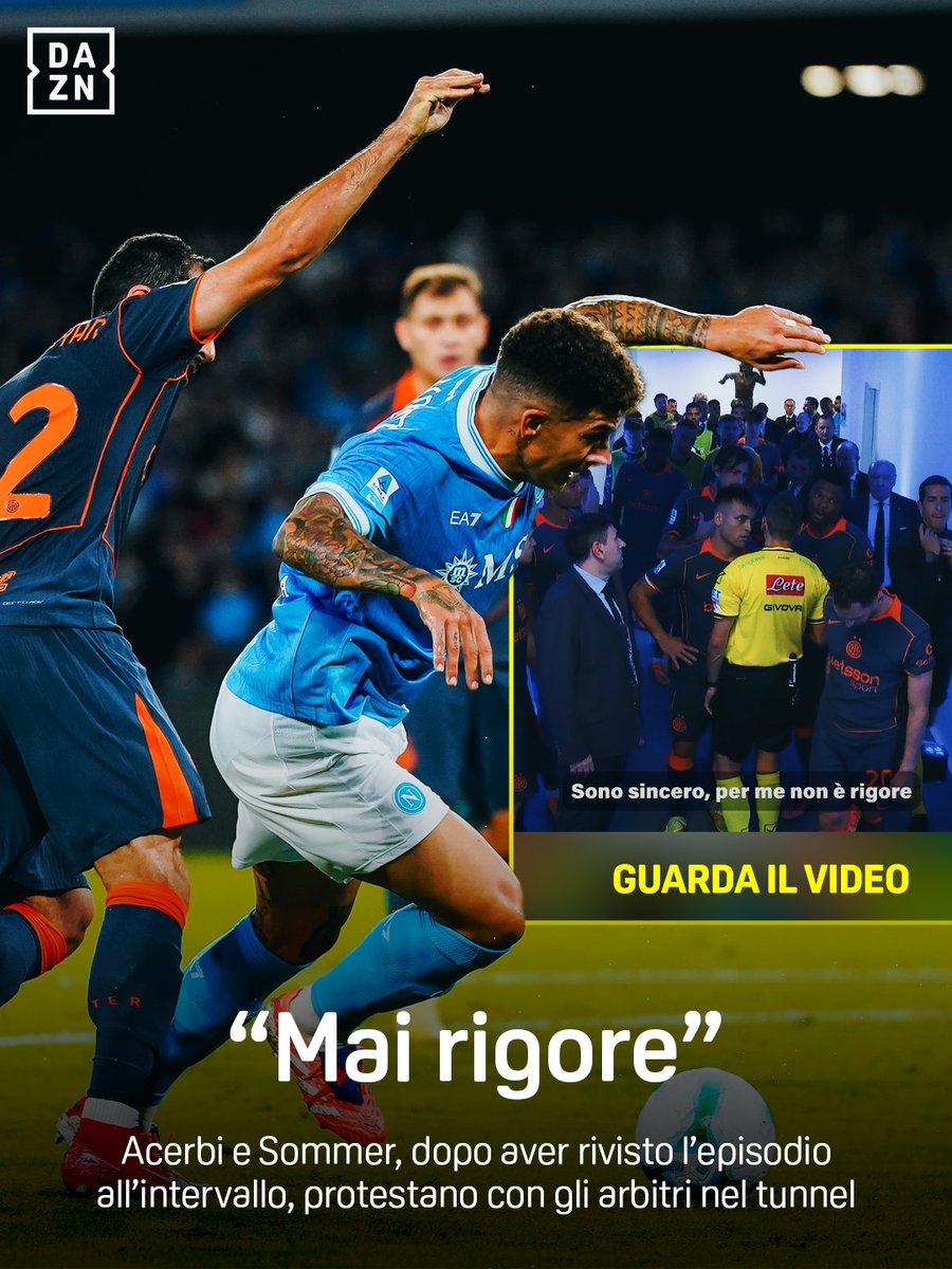 Dopo averlo rivisto all'intervallo, Sommer-Acerbi ne sono certi e protestano nel tunnel: "๐ด๐๐ ๐๐๐๐๐๐" ๐
โโ๏ธ๐ค ๐ค Davide Bernardi BordoCam #NapoliInter รจ disponibile ora su #DAZN! ๐ฒ