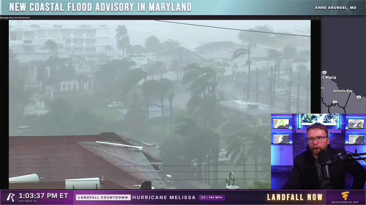 Category 5 Hurricane Melissa has made landfall near New Hope, southwestern Jamaica with 185 mph winds and 892 mb pressure, one of the most powerful Atlantic landfalls on record. We’re LIVE with Major Hurricane Melissa Coverage NOW: