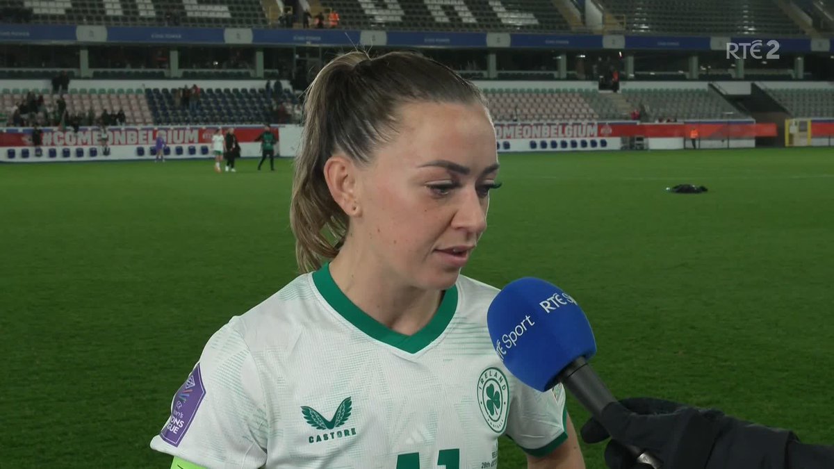 FT: 🇧🇪 2-1 🇮🇪 (4-5 agg) Tony O'Donoghue presents Katie McCabe with her gold cap for her 100th appearance for the Republic of Ireland. 📺 @rte2 &amp; @rteplayer 📻 @rte2fm 📱 Follow a live blog