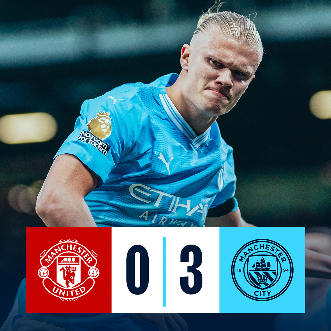 #OnThisDay: Manchester United 0-3 #ManCity [2023] ⚽️ [26' P, 49'] Erling Haaland ⚽️ [80'] Phil Foden