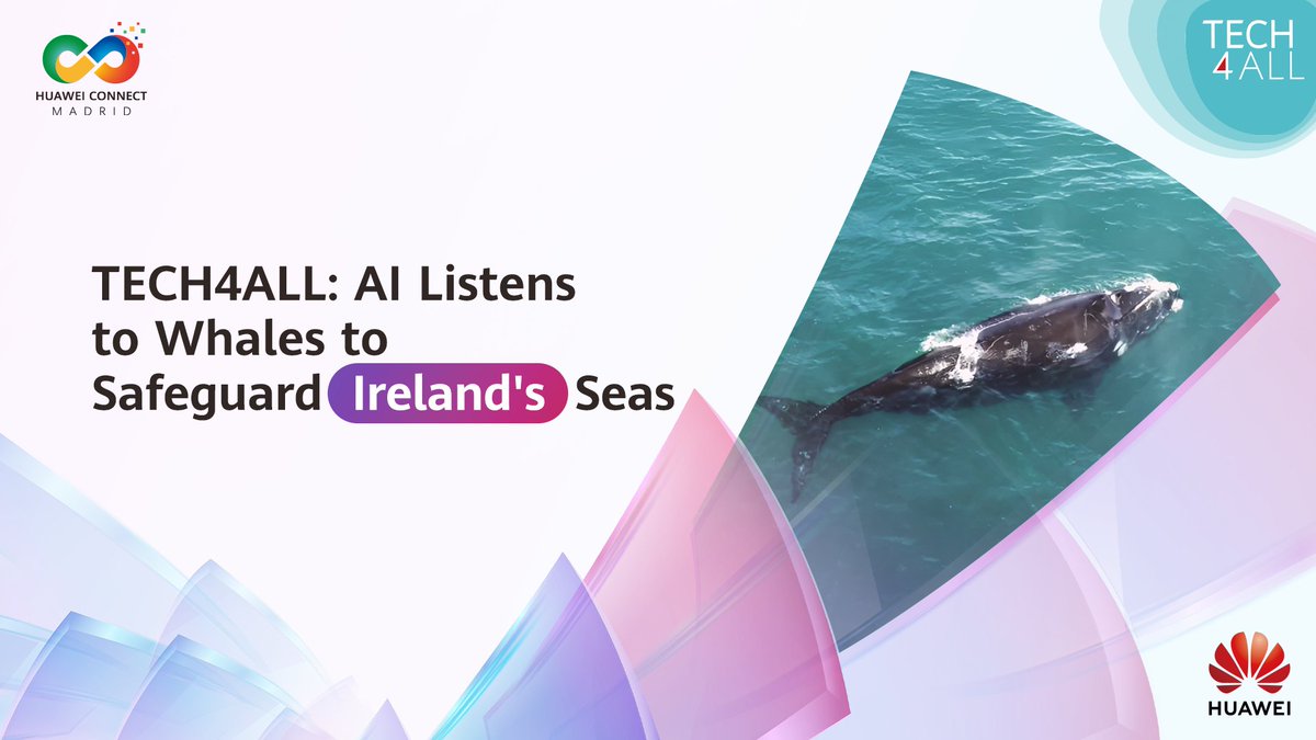 In the waters off Ireland, TECH4ALL is leveraging AI-powered acoustic monitoring to detect whale calls & help protect marine biodiversity, safeguarding the health of Ireland's vital marine ecosystems. Stay tuned for more TECH4ALL initiatives at HUAWEI CONNECT EUROPE 2025.
