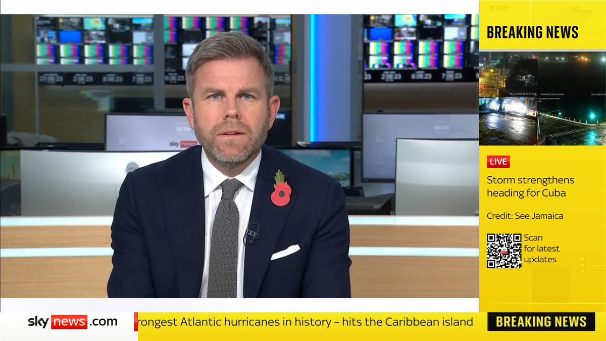 Kwame McPherson, who lives in Kingston, told Sky's Matt Barbet it was "traumatising" to hear the wind and rain, but luckily they didn't see the "brunt of the damage". Hurricane Melissa reached winds of 185mph in Jamaica 📺 Sky 501 and YouTube