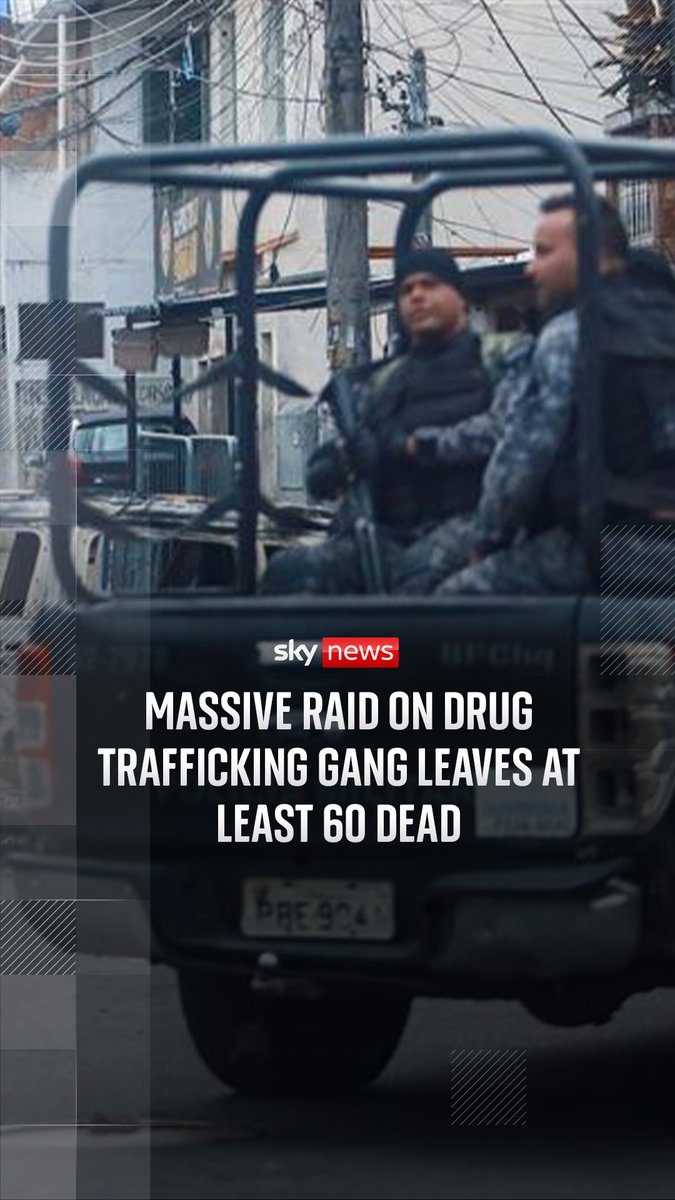 A massive raid on a drug trafficking gang leaves at least 60 dead in Rio, Brazil. The operation included officers in helicopters and armored vehicles and targeted the notorious Red Command. 🔗 Read more: