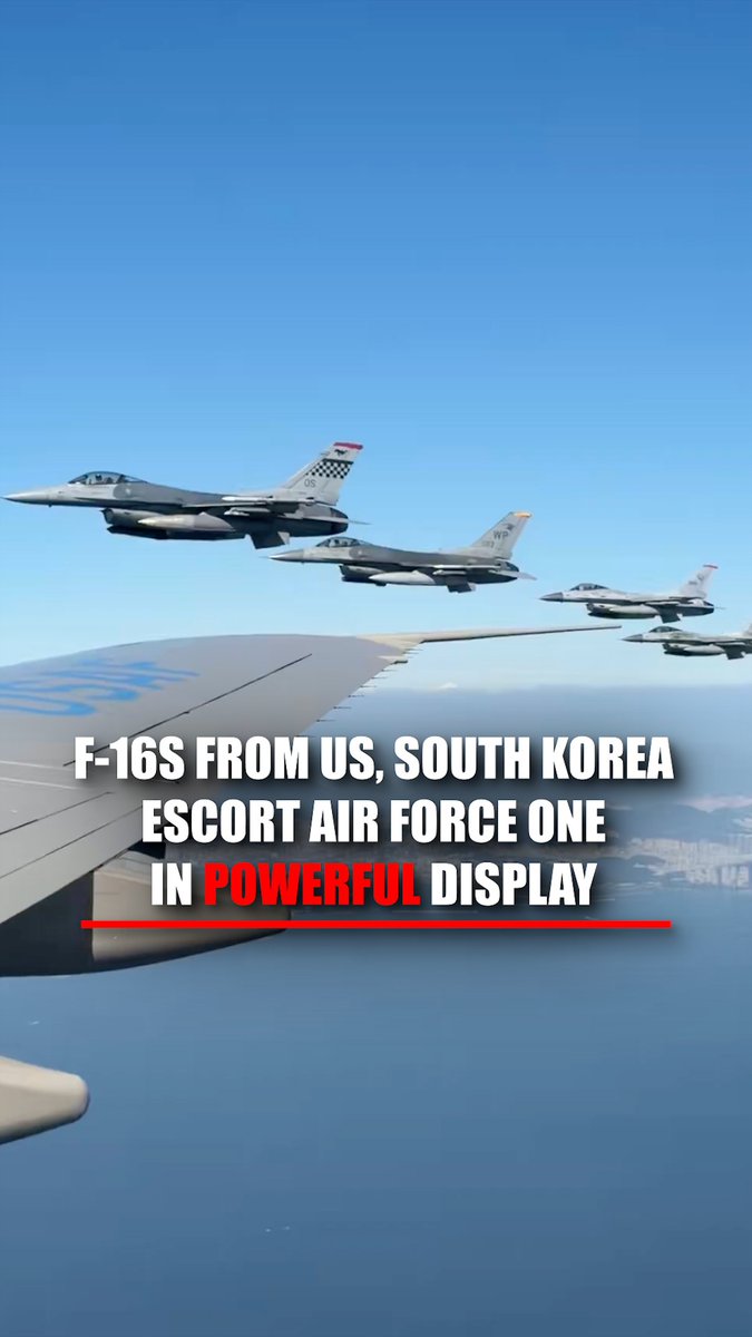 SHOW OF ALLIANCE: U.S. and South Korean fighter jets escort Air Force One into the country, marking a grand red-carpet welcome.