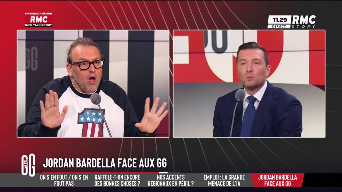 🗣️ Bruno Poncet : "Moi je suis cheminot, Barbara est prof, Didier est agriculteur. Vous êtes quoi vous ?" 🗣️ Jordan Bardella : "Je suis député, c'est pas un passe-temps." 🗣️ Bruno Poncet : "C'est pas un métier député." #GGRMC
