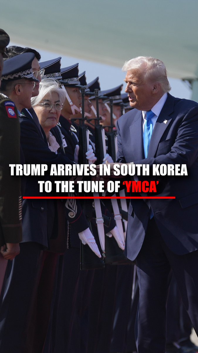 WELCOME PARTY: President Trump lands in South Korea — and the band cues up his signature anthem: 'YMCA.'