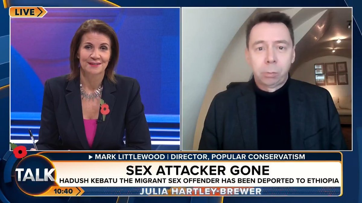 "We are clearly importing some dangerous people. Britain is broken, and our authorities can't seem to run a bath." Mark Littlewood reacts to the news Hadush Kebatu has been deported back to Ethiopia, while another illegal arrival was arrested for a triple stabbing. Julia Hartley-Brewer