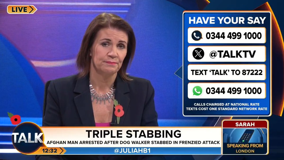 "Everyone I know is getting stabbed. They are getting raped in parks. Keir Starmer, please do something!" Sarah in London breaks down in tears as she tells Julia she "doesn't leave the house without a man" and that she is scared for the safety of her children. Julia Hartley-Brewer