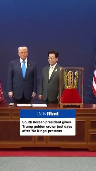 Trump given golden crown in South Korea just days after 'No Kings' protests.