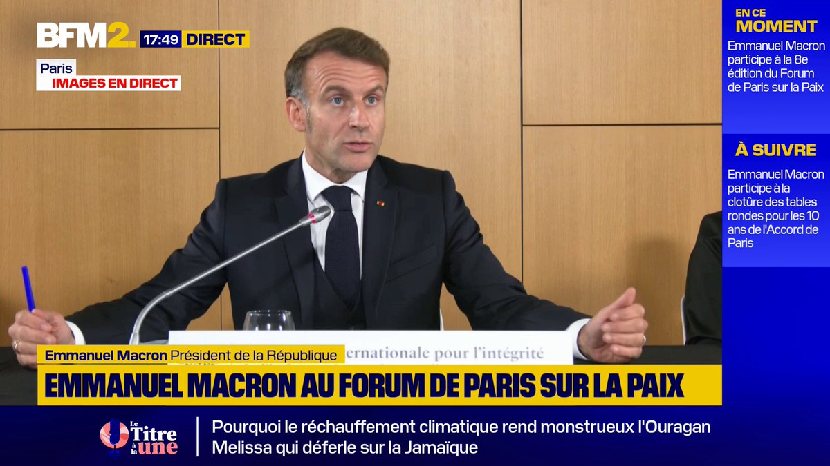 💬 "Ils ne sont pas faits pour partager de l'information et notre bêtise est là" En marge du Forum de Paris sur la paix, Emmanuel Macron a critiqué l'importance prise par les réseaux sociaux comme outil d'information par les citoyens #BFM2