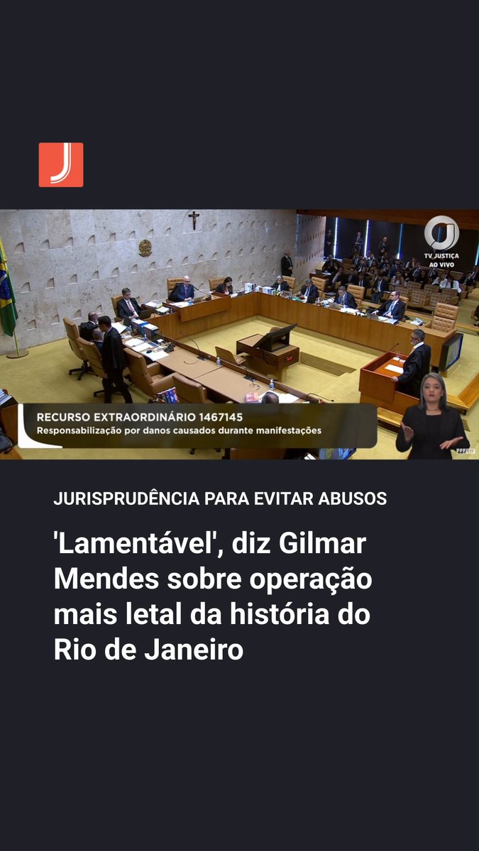 Gilmar Mendes afirmou ser "lamentável" a mais letal operação policial da história do RJ: "Devemos todos estar atentos à criação de uma jurisprudência que, como falou o ministro Dino, reconheça a necessidade eventual de ações policiais, mas que ao mesmo tempo não comporte abusos".