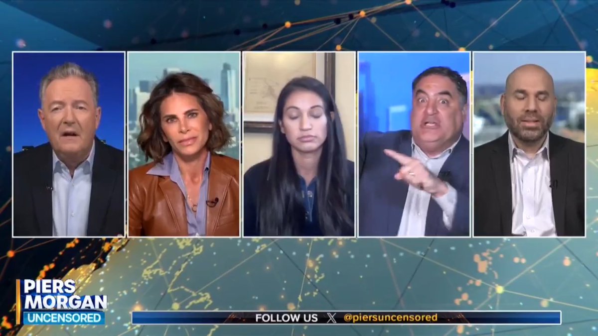 "Piers, I'm gonna be done with this if you're gonna allow racist and bigoted attacks against one of your commentators..." Piers Morgan: "Hang on..." Watch the completely uncut interaction 👇 📺 Piers Morgan | @CenkUygur | Katie Miller | Omar Baddar عمر بدّار