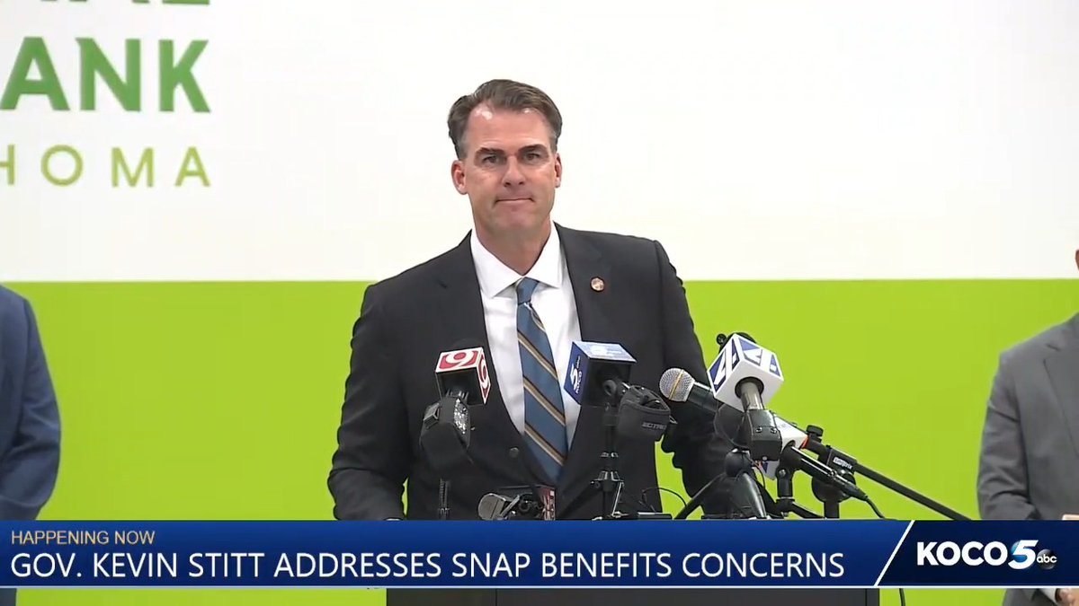 Oklahoma Gov. Kevin Stitt (R) says he won't dip into the state's nearly $1 billion rainy-day fund to help Oklahomans at risk of losing their SNAP benefits because it would be "kind of complicated." "To access the rainy-day fund, it's set up in a way that you're only supposed to access it in a revenue failure, right? Well, we don't have a revenue failure. This is a federal government problem, not a state problem. And so, to access that, the max you can access is $300 million, and it takes two-third vote of the Legislature. So we'd have to call people back for a special session. And then, how do we actually get it delivered by Nov. 1 on those cards, which we don't have the access to do it? So that's what I mean that it's kind of complicated to deliver that."